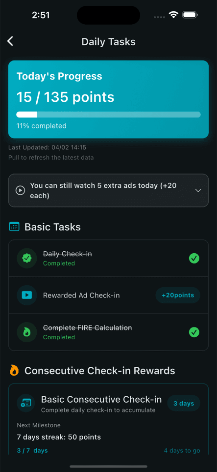 Fire Path daily tasks screen